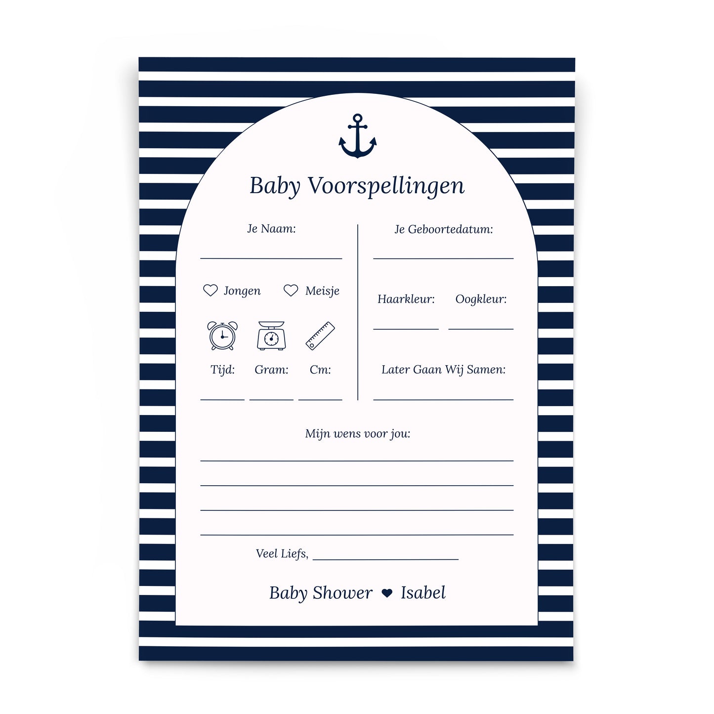 Gepersonaliseerde Babyshower invulkaarten - Baby Voorspellingen - Groene Hartjes