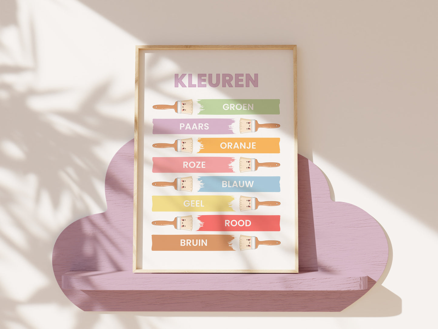 Premium Fine Art Kawaii Kinderposters – Leren met Kleuren, Vormen & Letters (6-delige Set Inclusief Lijst)