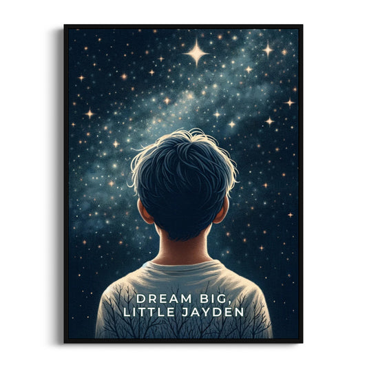 Dream Big, Little Boy Personalized Poster - Minimal Blue
